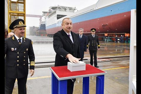President Ilham Aliyev of Azerbaijan at the launch of the Azerbaijan at Baku Shipyard in December 2019 (credit: Baku Shipyard)